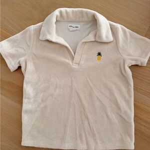 Miles the Label - Kids Terry Polo Top with Pineapple Embroidery - Cream